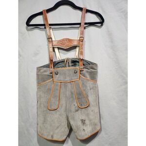 Vintage German Lederhosen Shorts Boys 26" Waist Suede Leather Suspender Bavarian